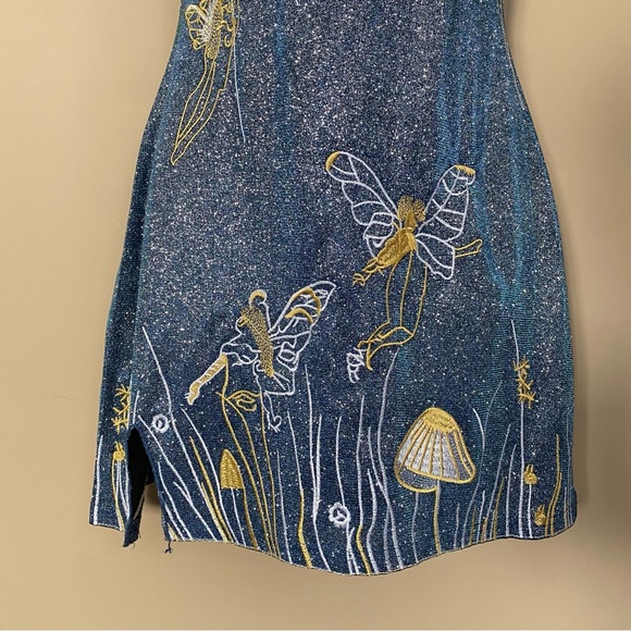Blue Metallic Glitter Fairy Butterfly Embroidered Dress - Picture 6 of 9